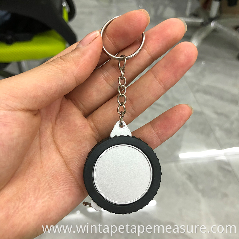 Custom logo printed tire shape measuring tape advertising plastic keychain with mini steel tape measure for promotional gift